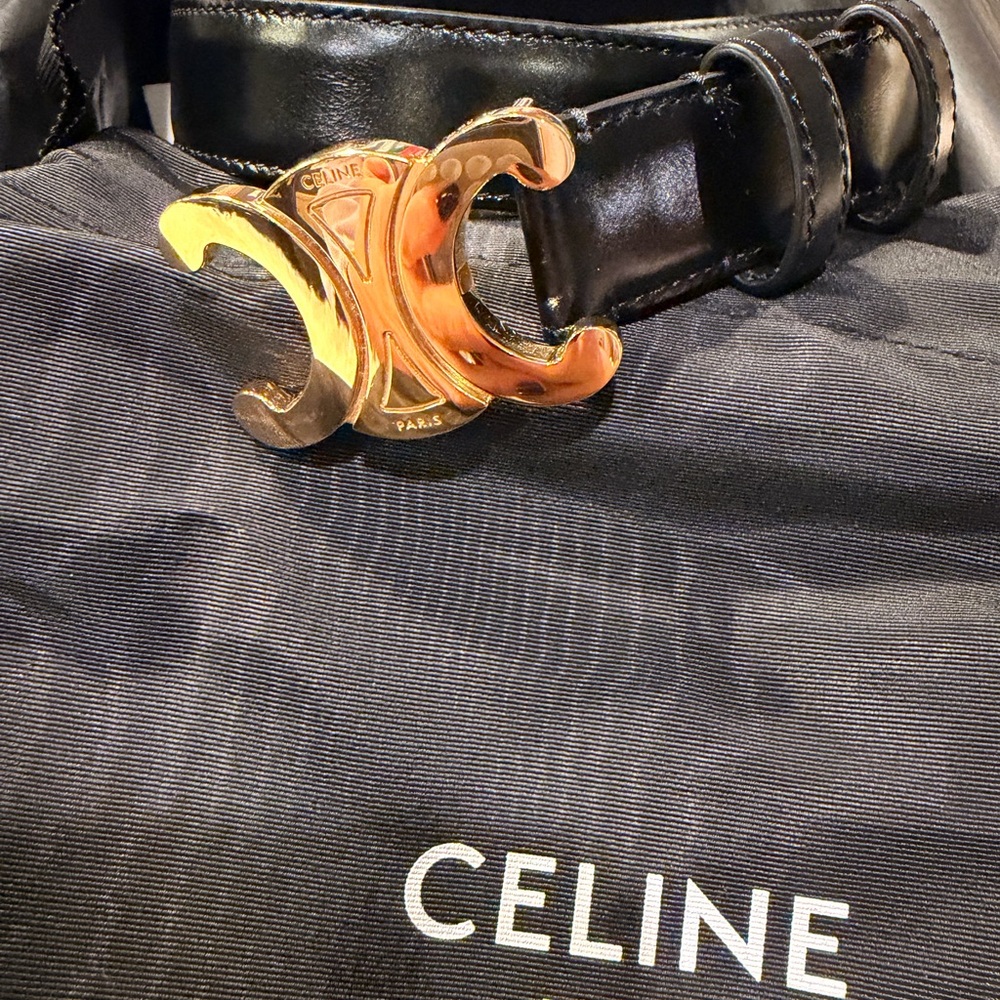 Celine Black Belt with Gold Logo Buckle